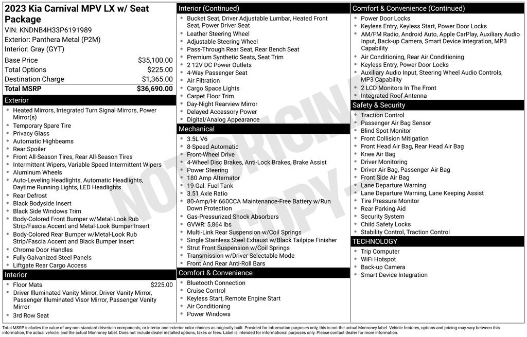 Used 2023 Kia Carnival LX Minivan/Van