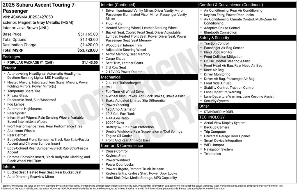 Used 2025 Subaru Ascent Touring SUV