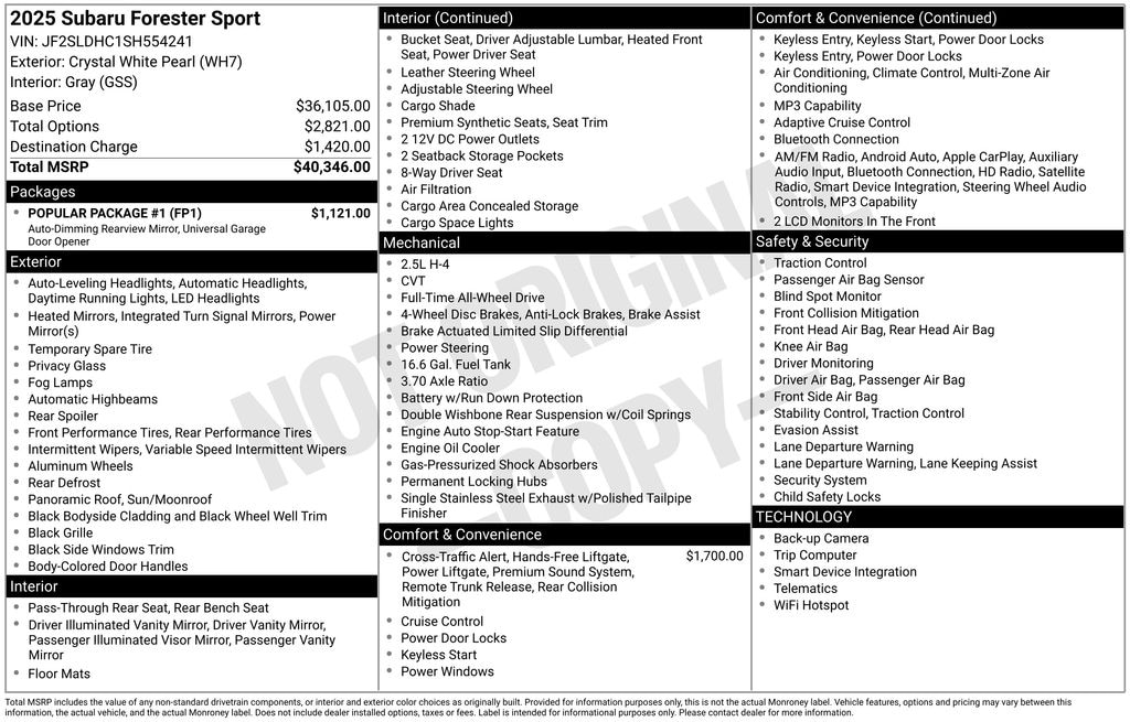 Certified 2025 Subaru Forester Sport SUV