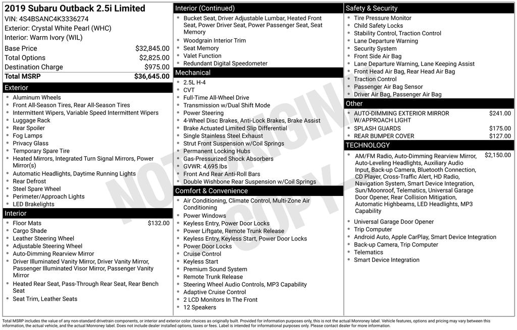 Used 2019 Subaru Outback 2.5i Limited SUV