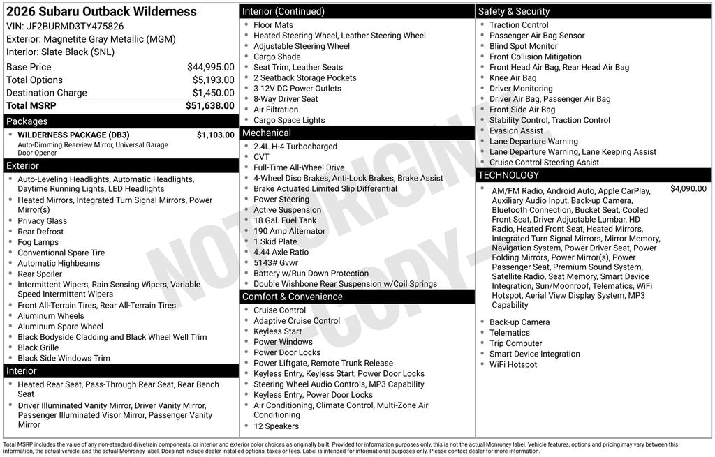 Certified 2026 Subaru Outback Wilderness SUV