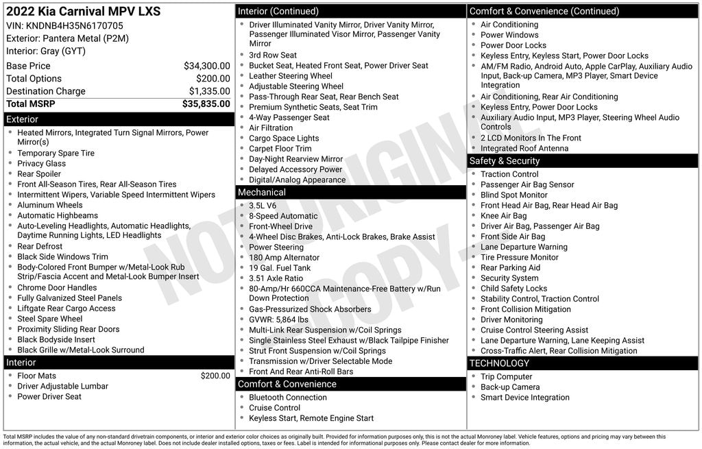 Used 2022 Kia Carnival LXS Minivan/Van