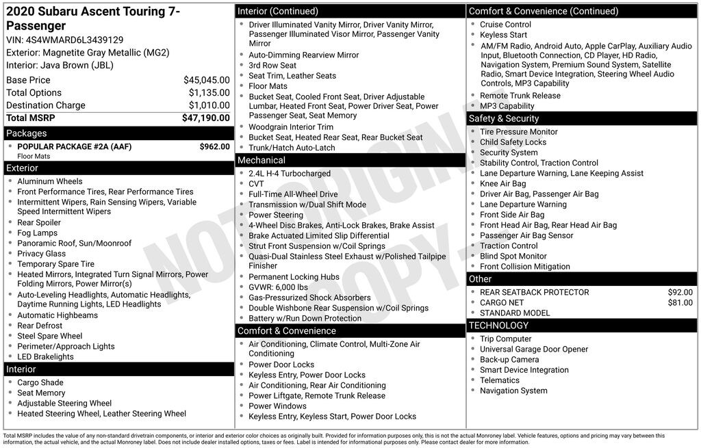 Used 2020 Subaru Ascent Touring SUV