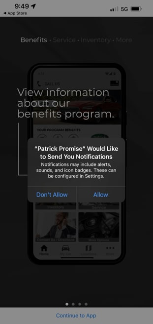 Patrick Promise App: Allowing Screen Notifications