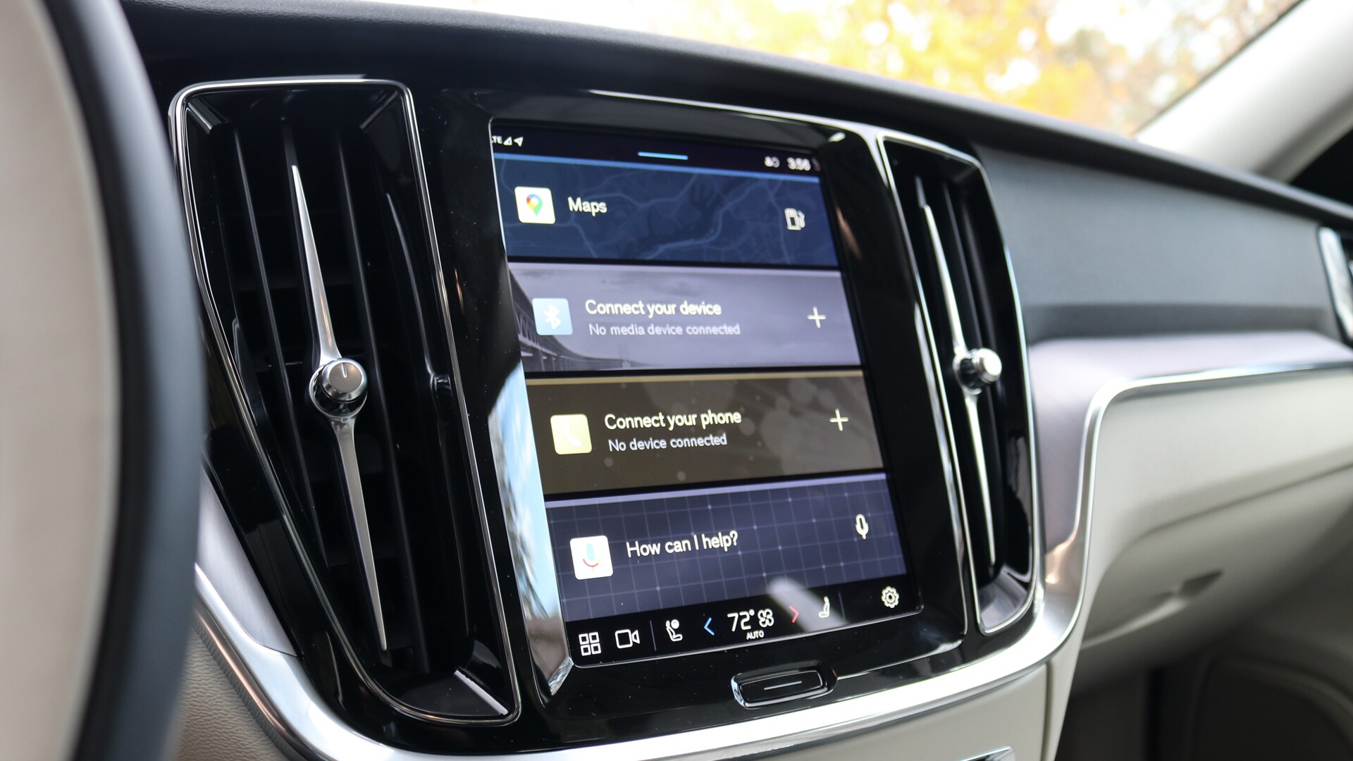 2025 Volvo S60 interior highlighting advanced tech features, including a central touchscreen display with navigation, connectivity, and driver-assistance systems.