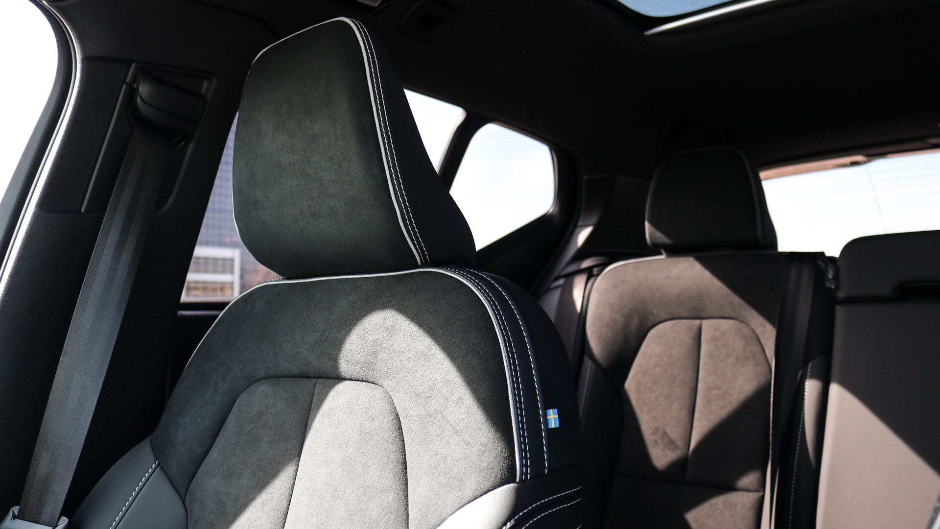 Interior view of the 2025 Volvo EX40 showcasing modern, comfortable seating for five with premium materials and spacious design.