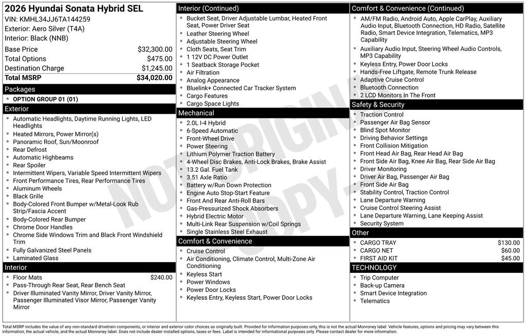 New 2026 Hyundai Sonata Hybrid SEL Sedan