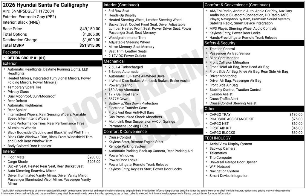 New 2026 Hyundai Santa Fe Calligraphy SUV