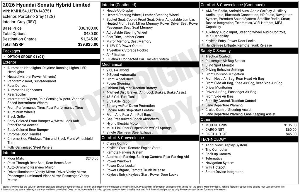 New 2026 Hyundai Sonata Hybrid Limited Sedan