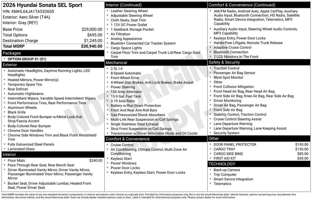 New 2026 Hyundai Sonata SEL Sport Sedan