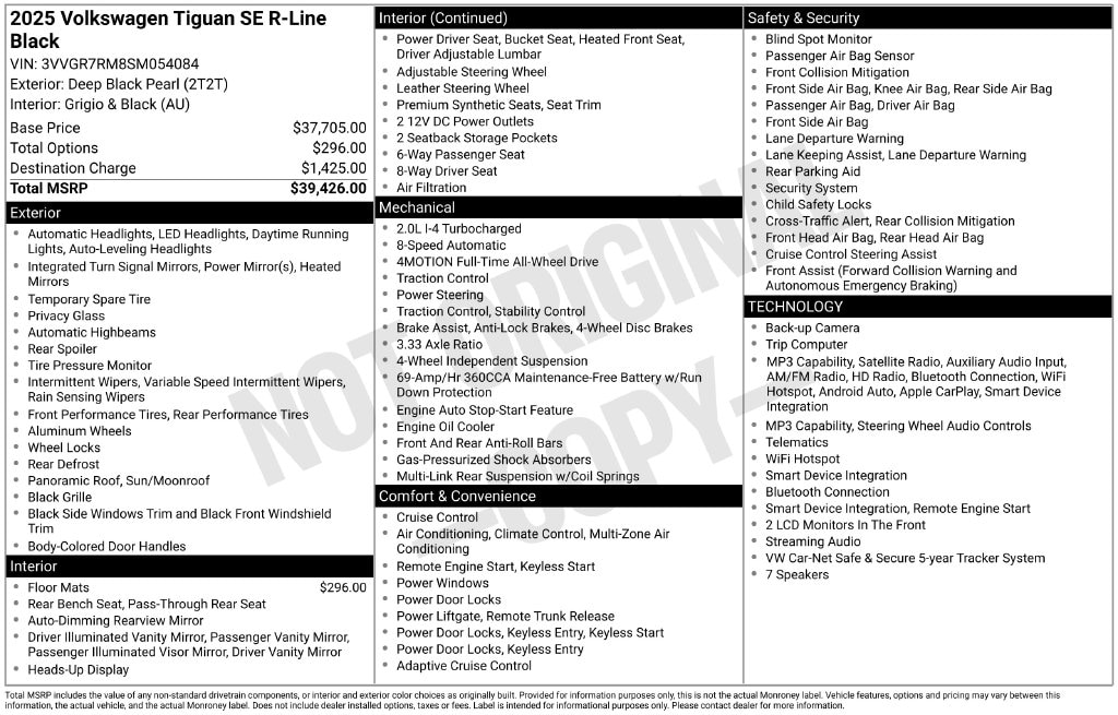 Certified 2025 Volkswagen Tiguan 2.0T SE R-Line Black SUV