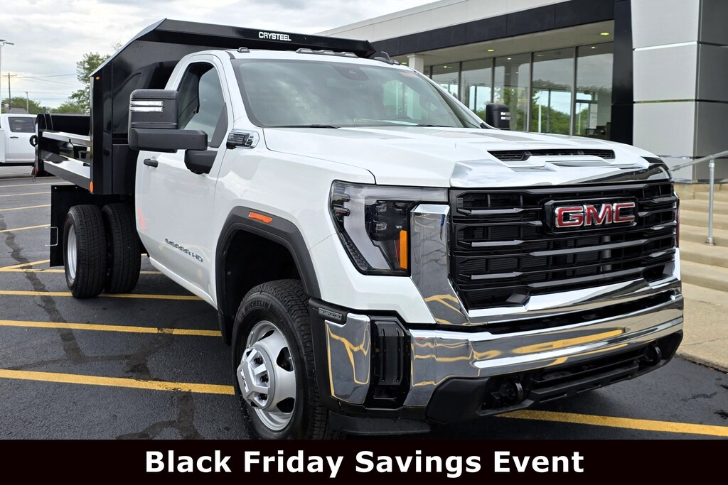 New 2025 GMC Sierra 3500HD CC Pro 4x4 with 9 Crysteel Steel Drop Side Dump 4WD Reg Cab 146 WB, 60 CA Pro