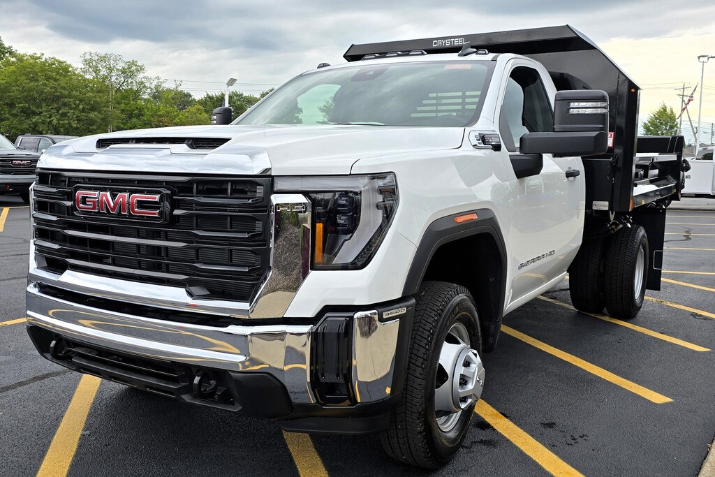 New 2025 GMC Sierra 3500HD CC Pro 4x4 with 9 Crysteel Steel Drop Side Dump 4WD Reg Cab 146 WB, 60 CA Pro
