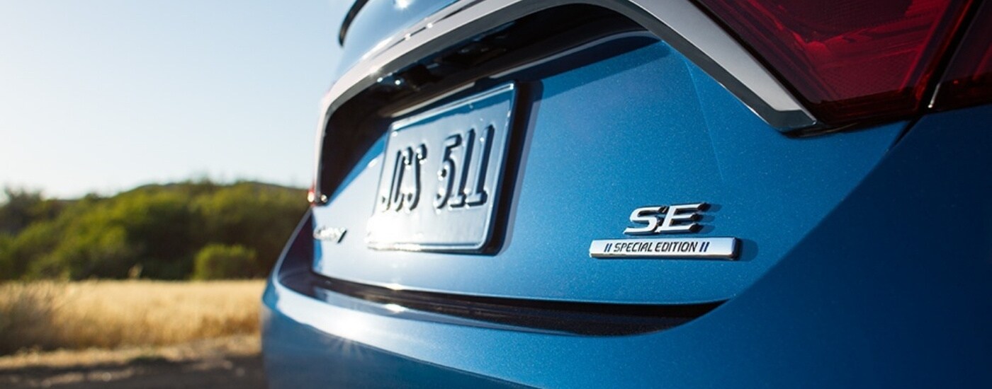 Rear badging on a blue 2016 Toyota Camry Special Edition