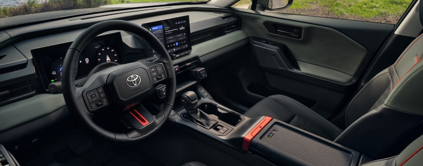 The black interior of a 2026 Toyota RAV4.