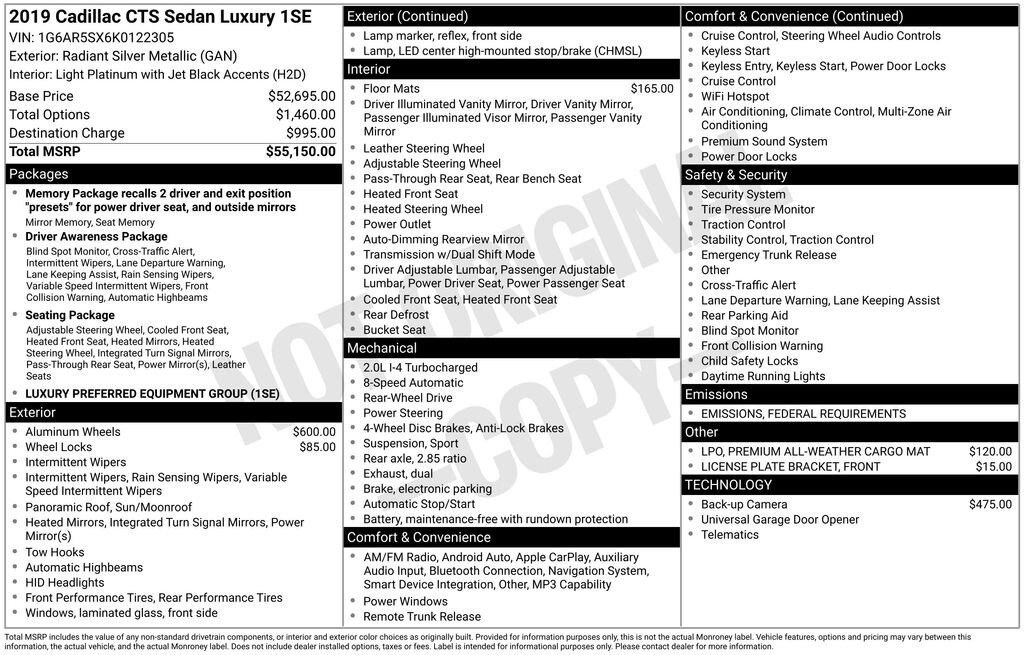 Certified 2019 CADILLAC CTS 2.0L Turbo Luxury Sedan