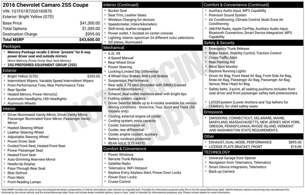 Used 2016 Chevrolet Camaro 2SS Coupe