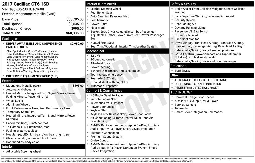 Certified 2017 CADILLAC CT6 3.6L Sedan
