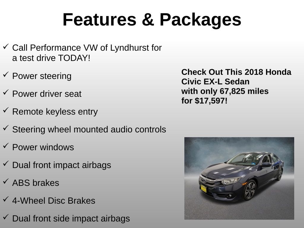 Used 2018 Honda Civic EX-L Sedan