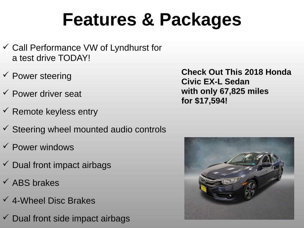 Used 2018 Honda Civic EX-L Sedan