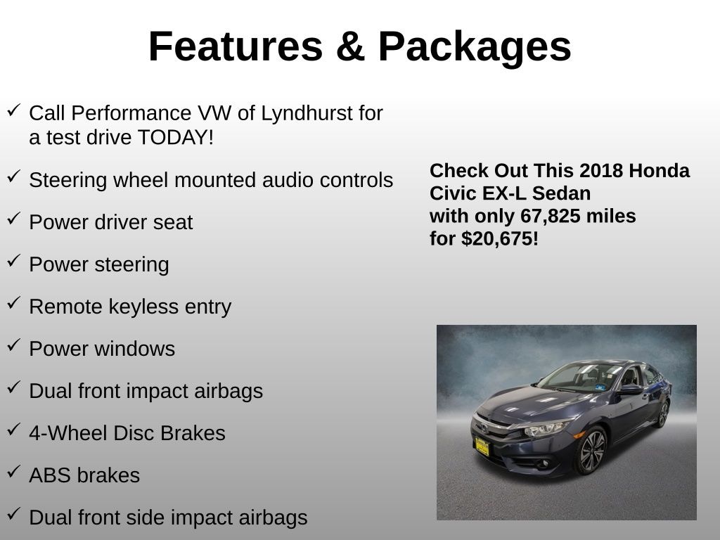 Used 2018 Honda Civic EX-L Sedan