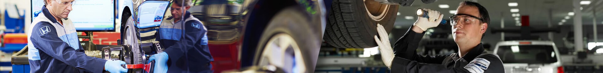 A collage of Certified Honda Technicians working on Honda cars.