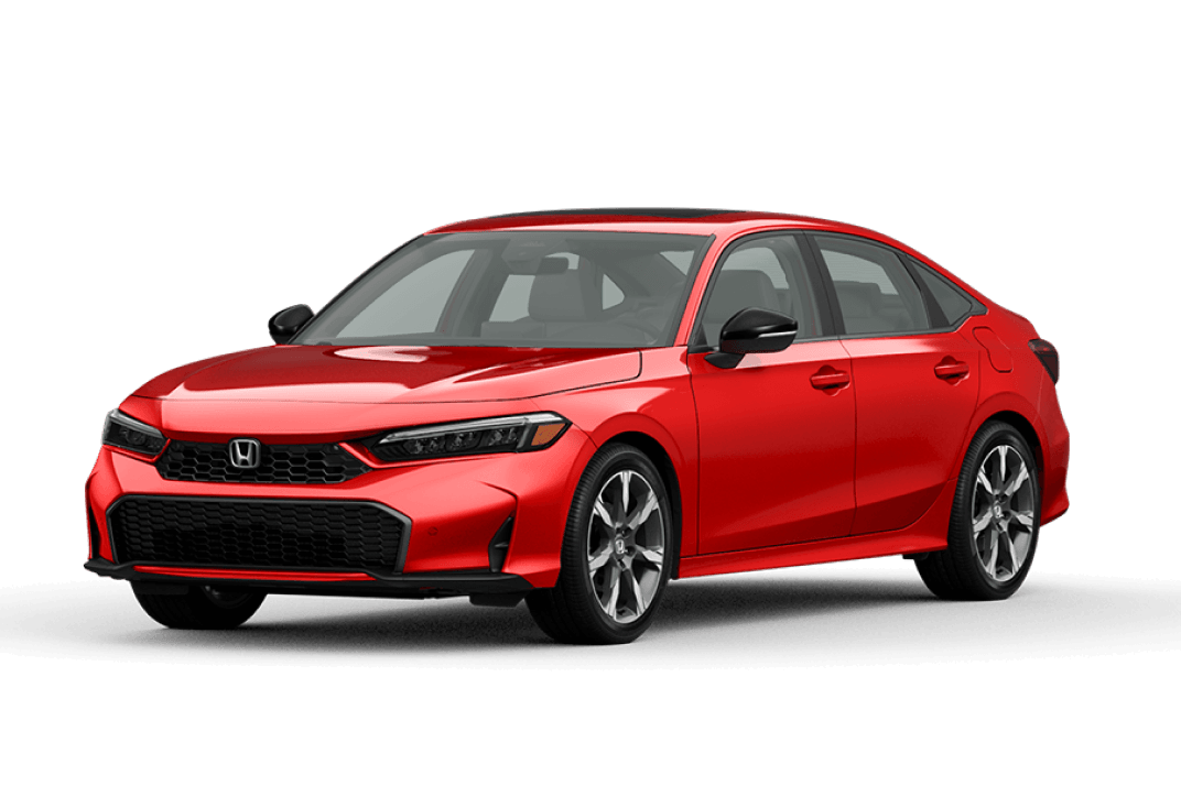 A front three-quarter view of a red 2026 Honda Civic