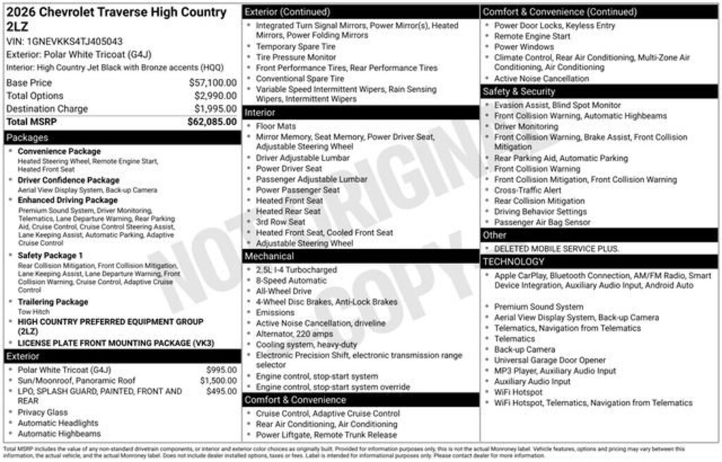 New 2026 Chevrolet Traverse High Country SUV