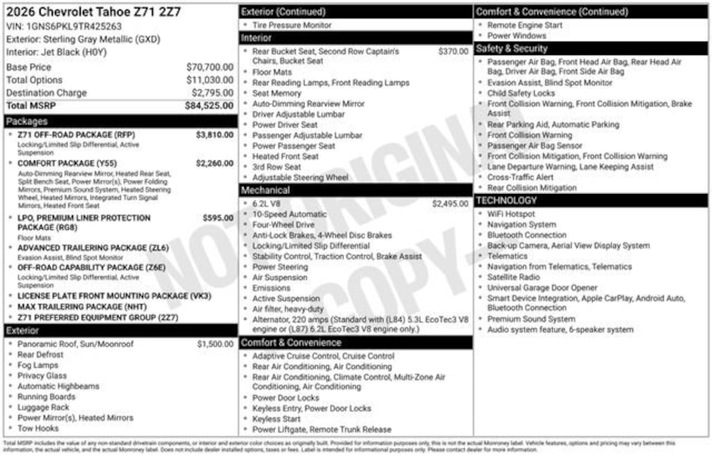 New 2026 Chevrolet Tahoe Z71 SUV