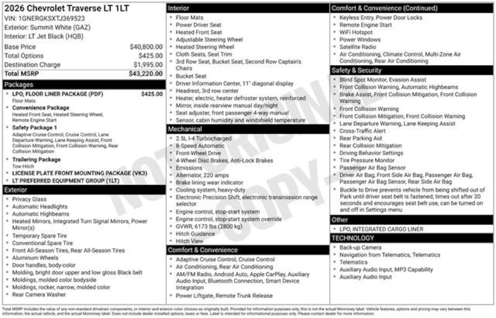 New 2026 Chevrolet Traverse LT SUV