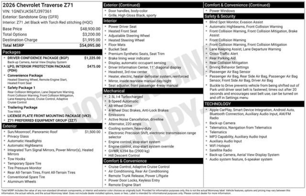 New 2026 Chevrolet Traverse Z71 SUV