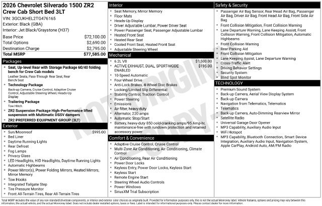 New 2026 Chevrolet Silverado 1500 ZR2 Truck