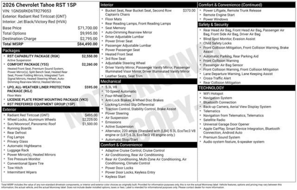 New 2026 Chevrolet Tahoe RST SUV