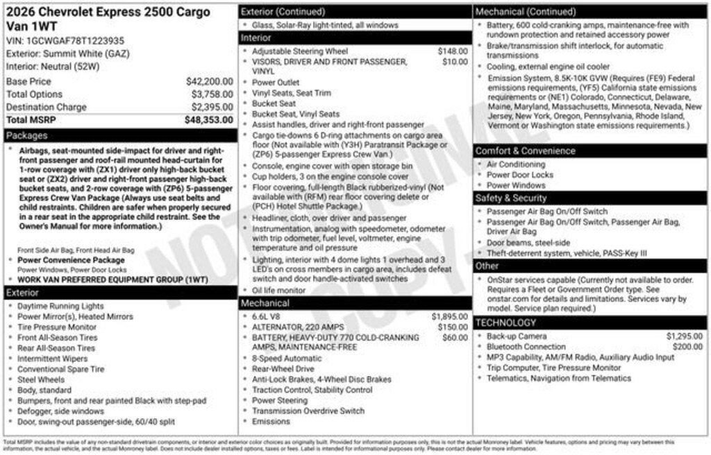 New 2026 Chevrolet Express Cargo WT Van