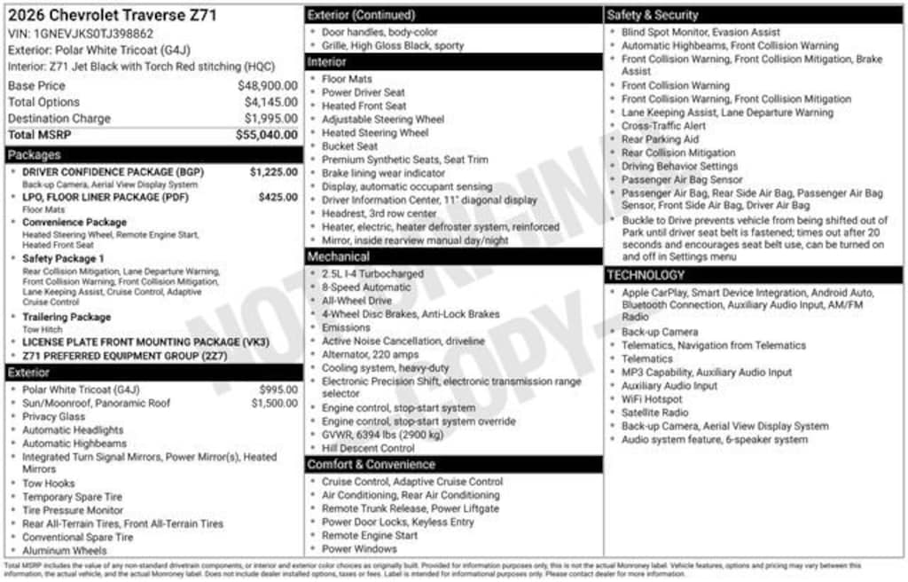 New 2026 Chevrolet Traverse Z71 SUV