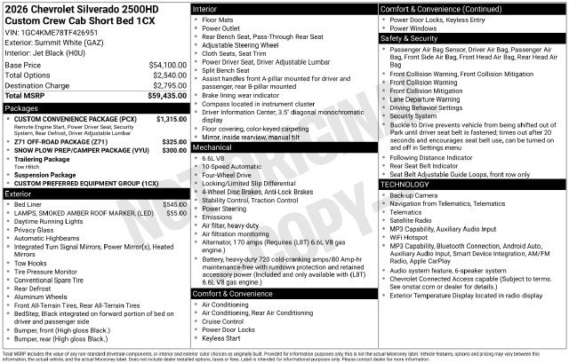 New 2026 Chevrolet Silverado 2500 HD Custom Truck