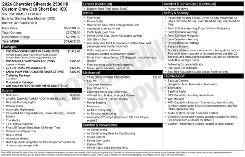 New 2026 Chevrolet Silverado 2500 HD Custom Truck
