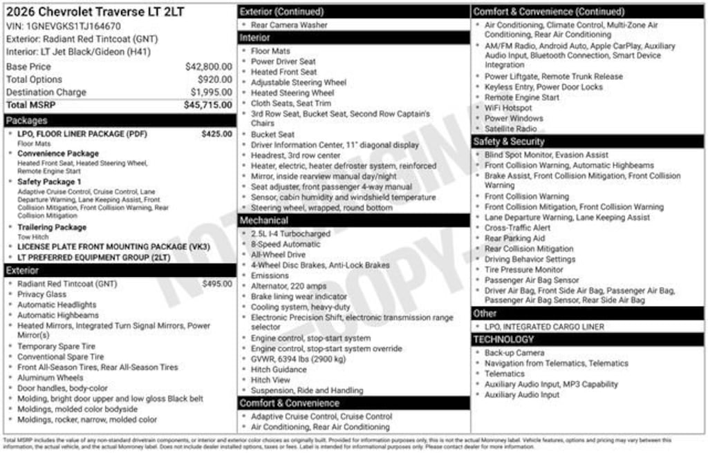 New 2026 Chevrolet Traverse LT SUV