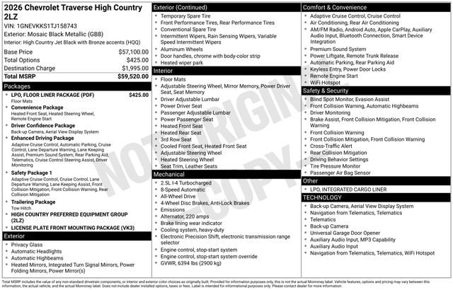 2026 Chevrolet Traverse High Country - Photo 15