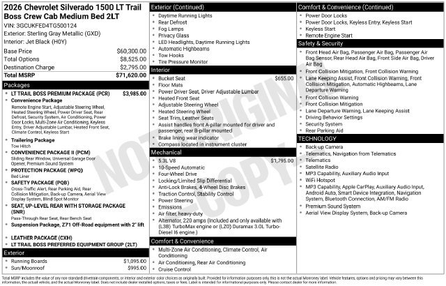 New 2026 Chevrolet Silverado 1500 LT Trail Boss Truck
