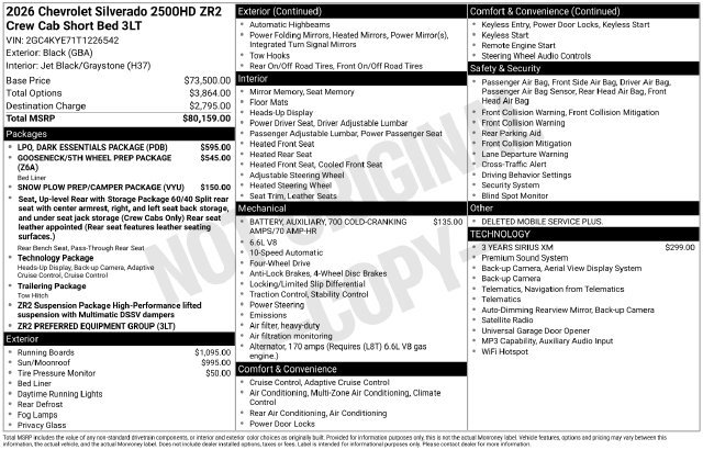 New 2026 Chevrolet Silverado 2500 HD ZR2 Truck