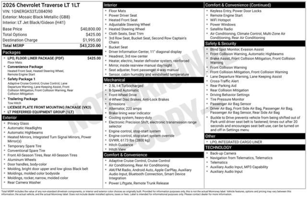 New 2026 Chevrolet Traverse LT SUV