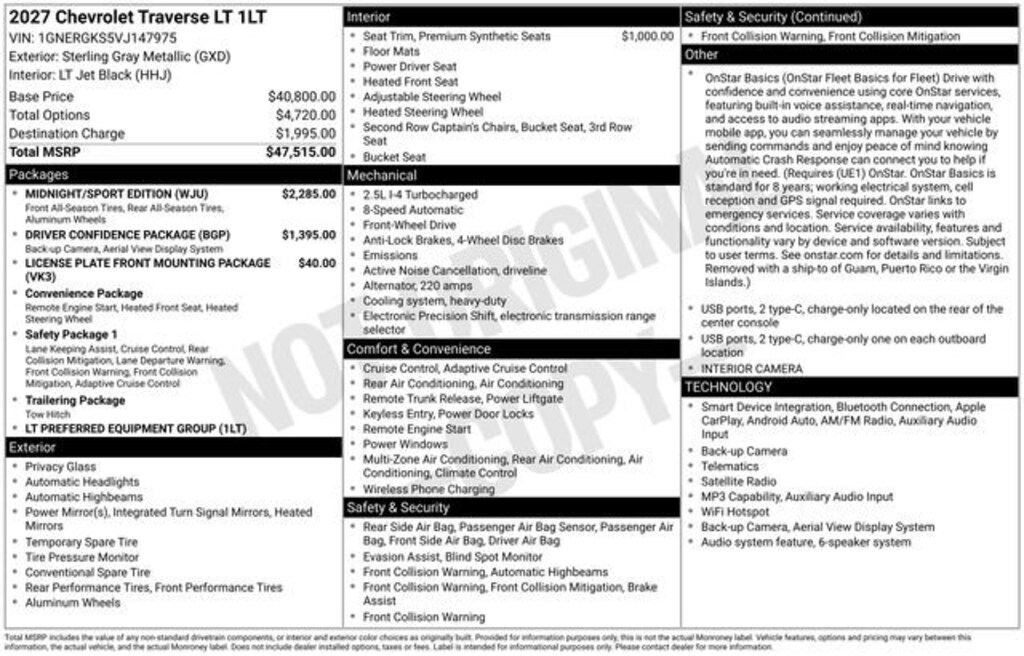 New 2027 Chevrolet Traverse LT SUV