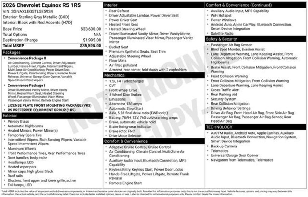 New 2026 Chevrolet Equinox RS SUV
