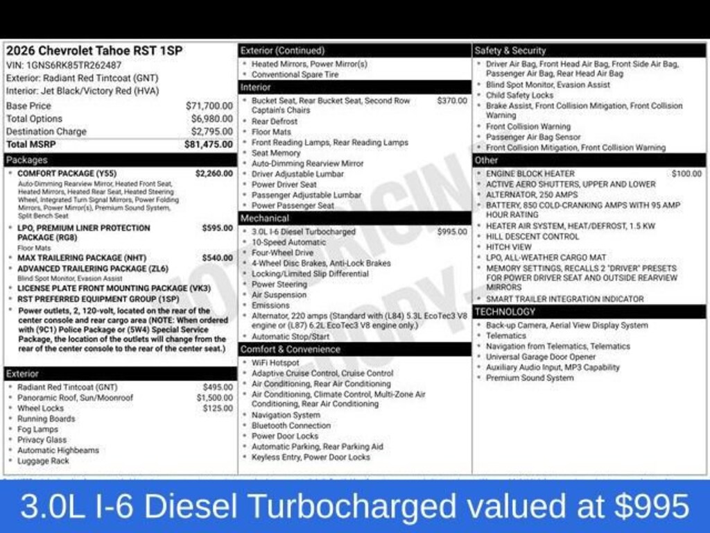 New 2026 Chevrolet Tahoe RST SUV