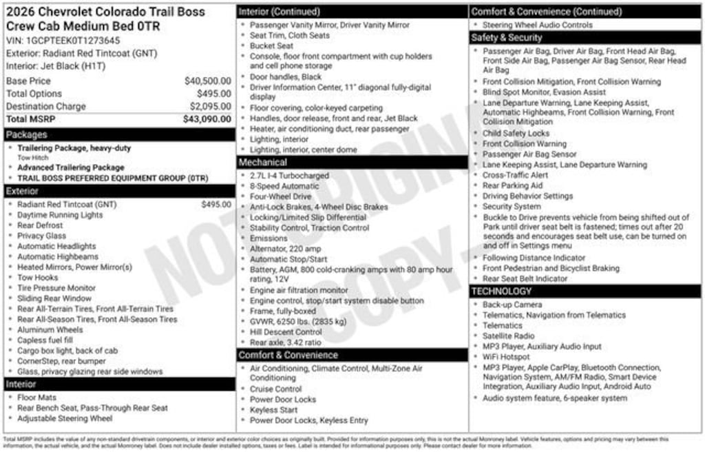 New 2026 Chevrolet Colorado Trail Boss Truck