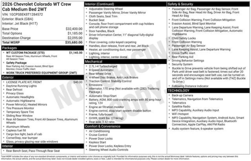 New 2026 Chevrolet Colorado WT Truck