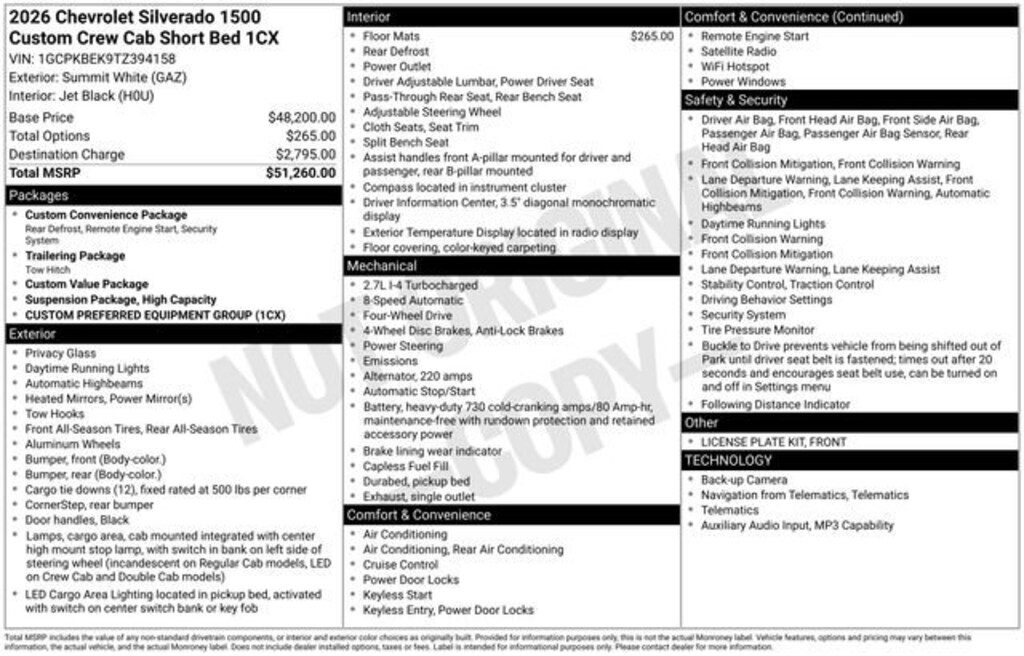 New 2026 Chevrolet Silverado 1500 Custom Truck