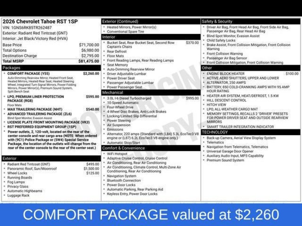 New 2026 Chevrolet Tahoe RST SUV