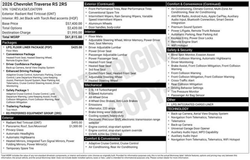 New 2026 Chevrolet Traverse RS SUV